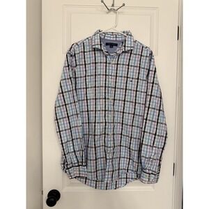 Tommy Hilfiger Men's L Plaid Blue Cotton Long Sleeve Button-Up Shirt